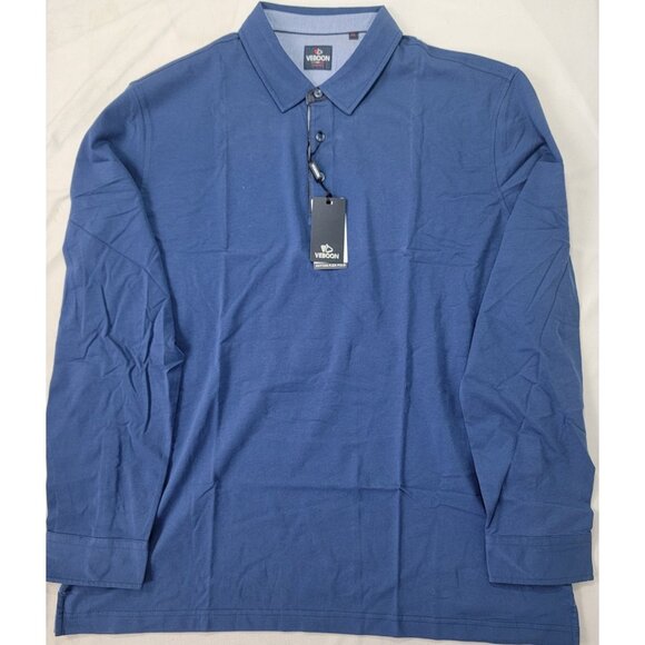 Veboon Men's Long Sleeve Blue Shirt New Size 2XL XXL Cotton Flex Polo - Picture 1 of 7